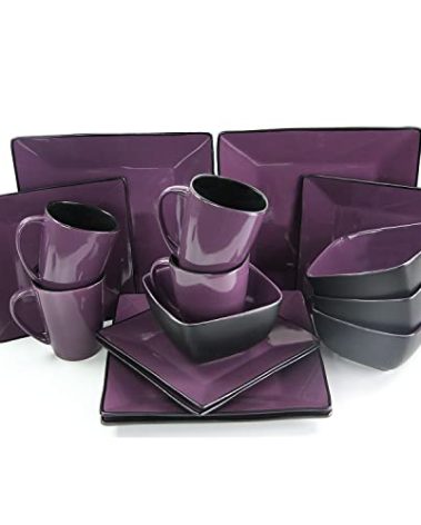 Elama Mulberry Loft 16 Piece Modern Premium Stoneware Dinnerware Set with Complete Settings for 4
