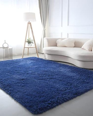CAIYUECS Shag Area Rug,Indoor Ultra Soft Plush Rugs for Bedroom Living Room, Non-Skid Modern Nursery Faux Fur Rugs for Kids Room Home Decor (4x6 Feet, Navy Blue)