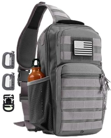 Large Rover Sling Pack Tactical Shoulder Sling Bag Backpack with Bottle Holder Crossbody Chest Bag, Grey
