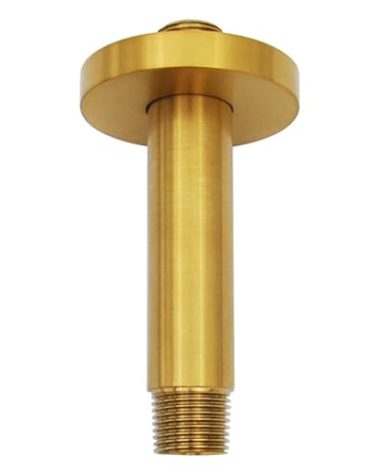 Aquaiaw Shower Arm and O-Ring Flange, 3 inch, Solid Brass, Round, Both Soldered 1/2 NPT Tapered Threads, Straight Shower Arm Extension, Ceiling Shower Head Arm for Rainfall Shower (Brushed Gold)