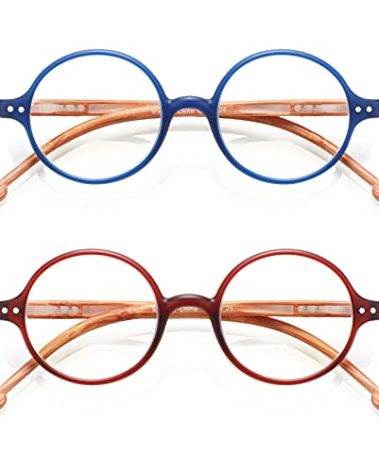 TISHUI Blue Light Blocking Reading Glasses for Women Men +2.00 Round Readers Unisex Circular Cheaters Lightweight Blue Ray Glasses