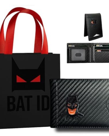 Leather Bat ID Wallet for Men - Stylish Superhero Design, Durable Bifold Rfid Wallet with Multiple Card Slots and Cash Compartment - Gift for Father's Day or Birthdays (1PCS) (Carbon Fiber - 10 Slots)