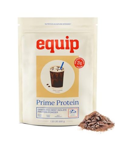 Equip Foods Prime Protein Powder | Clean, Grass Fed Beef Protein Powder | Carnivore Protein Isolate | Paleo, Keto Friendly, Gluten & Dairy Free | Helps Build & Repair Tissue | 30 Servings, Iced Coffee