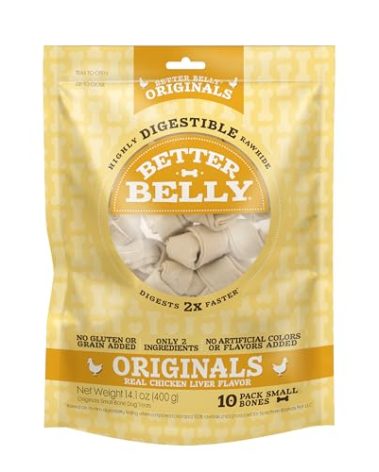 Better Belly Chicken Liver Rawhide Small Dog Bones, 10-Count