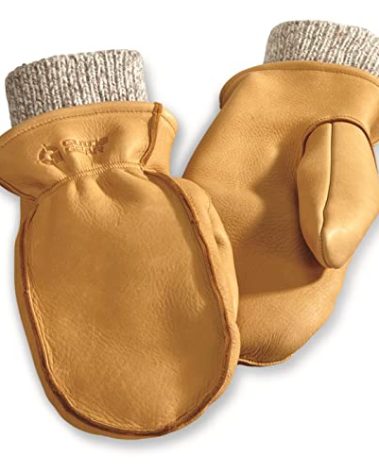 Guide Gear Men's Waterproof Genuine Deerskin Leather Mittens Lined with Wool Liner Mitts, Windproof for Wood Chopping Light Brown LARGE
