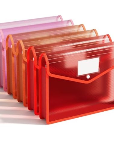 ABC life 6 Pack Plastic Expanding File Folder, Folders for Documents with Snap Closure, Colorful File Folder Organizer Holder, Transparent, Large Capacity, Fit Letter/A4 Size - Warm Pink