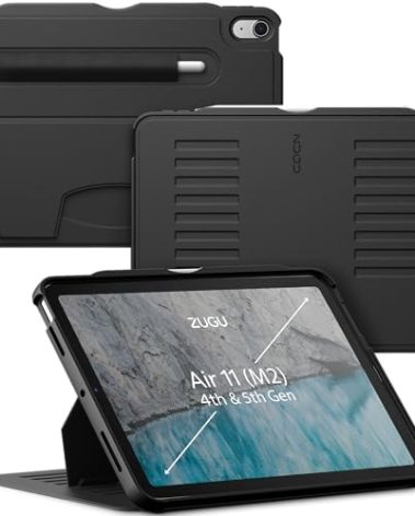 ZUGU CASE for iPad Air 11 (M3 2025 / M2 2024) iPad Air 4 & 5 10.9 Inch (2020/2022) - Protective, Ultra Thin, Magnetic Stand, Sleep/Wake Cover with Apple Pencil Charging & Storage - Black