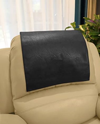 AmazeCov Non Slip Headrest Cover for Furniture Slipcovers,Faux Leather Headrest Protector for Recline Chair Vinyl Head Protector for Sofa,Theater Seat Cover for Home & Office 17x27 in, Black