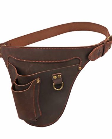 Tourbon Genuine Leather Florist Tool Belt Bag Gardener Farmer Tools Holster Waist Pouch Electrician Carpenter Organizer Kit 3 Pockets (Brown, 42 inches)