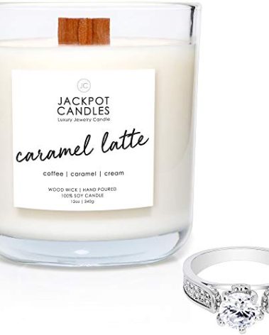 Caramel Coffee Latte Candle with Ring Inside (Surprise Jewelry Valued at $15 to $5,000) Ring Size 7
