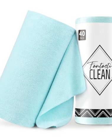 Fantasticlean Microfiber Cleaning Cloth Roll -40 Pack, Tear Away Microfiber Towels, 12" x 12", Reusable, Washable, Scratch Free, Ultra Absorbent Dishcloth for All-Around Cleaning Supplies (Blue)