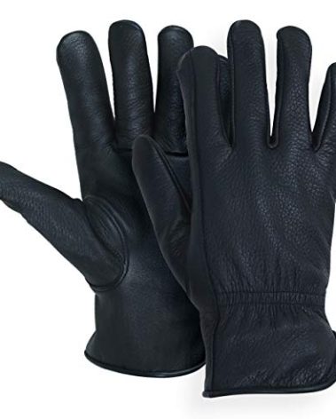 AMERICAN FUR MEN`S FULL GRAIN BLACK DEERSKIN LEATHER GLOVES LINED 40 GRAM 3M THINSULATE (Medium)