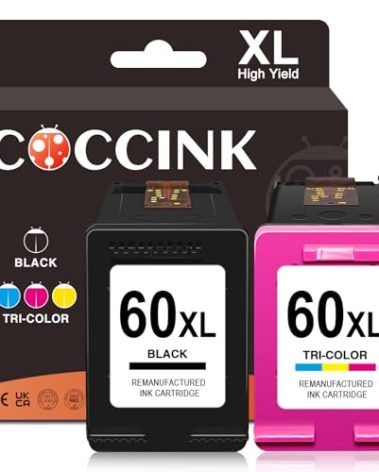 COCCINK 60XL Ink Cartridges Remanufactured for HP DeskJet D2680 F4200 F4280 F4480 F2430 F4580 Photosmart C4780 C4680 C4795 D110a Envy 100 Printer for HP Ink 60 XL HP60 (1 Black 1 Color)