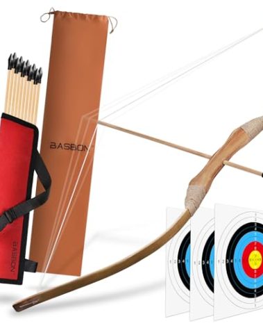 Kids Bow and Arrow Set, 32 Inch Archery Set Handmade Wooden Toy Bow and Arrow for Kids 6-8 8-12, 1 Bows 1 Red Quivers 10 Arrows 3 Targets & Storage Bag, Gifts for Youth Boys and Girls