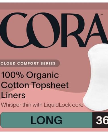 Cora 100% Organic Cotton Topsheet Period Liners (36 Long Period Liners)