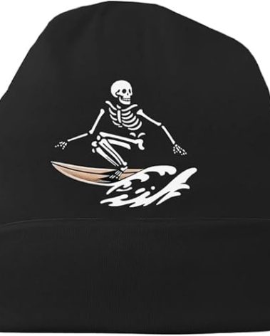 NRUXT Skeleton Themed Warm Winter Beanie for Men,Funny Skeleton Surf Beanie Hat,Women Kint Hat Black,Unisex Lightweight Skull Caps,Soft Cuffed Beanies Cap for Beach Running Hiking