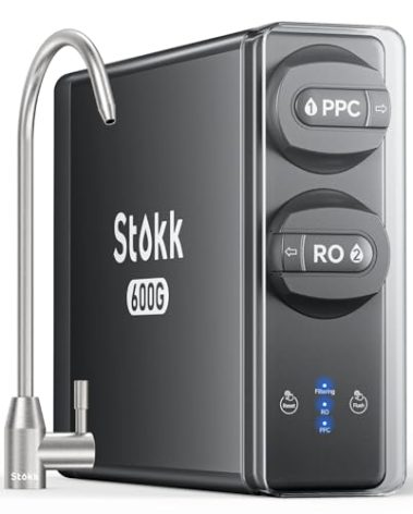Stokk Reverse Osmosis System, 8 Stage Tankless Reverse Osmosis Water Filter, Reduces PFAS TDS, Under Sink RO System, 2:1 Pure to Drain, NSF/ANSI 58& 42, FCC Listed (600GPD, Grey)