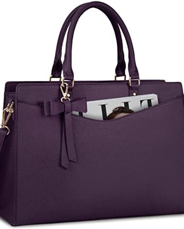 RAINSMORE Laptop Bag for Women 15.6 Inch PU Tote Bag Business Work Bag Waterproof Briefcase Computer Tote Lightweight Handbag Shoulder, Dark Purple