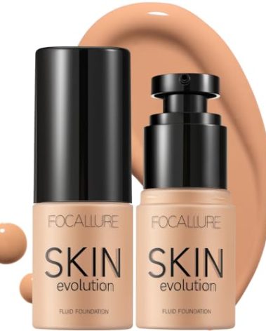 FOCALLURE 2 Pcs Liquid Foundation, Skin Evolution Foundation + Concealer, Full Coverage Foundation Makeup, Durable, Waterproof, Oil-Control, Hides Wrinkles & Lines, Natural Tan