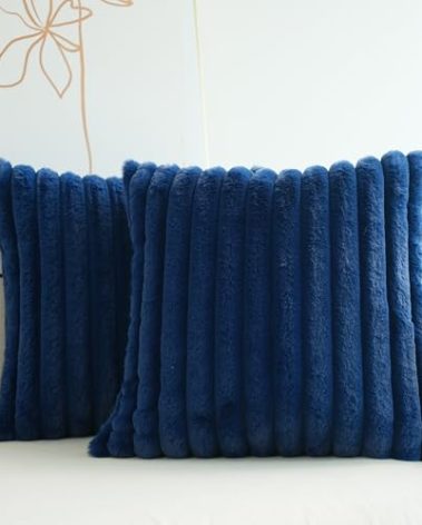 JOJUSIS Pack of 2 Faux Fur Plush Decorative Throw Pillow Covers Couch Cushion Case Soft Pillowcases (Navy Blue, 18 x 18-Inch)