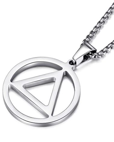 vicima Sobriety Necklace for Men Stainless Steel AA Recovery Triangle Necklace Sobriety Gifts for Men (Silver)