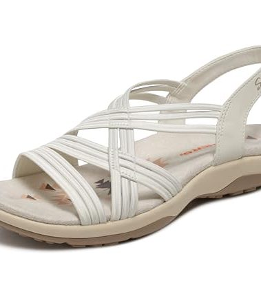 Skechers Women's Reggae Slim-Simply Stretch Sport Sandal, White, 5