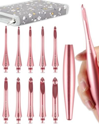 Svartur Interchangeable Crochet Hook Set with 12 Hooks – Ergonomic Crochet Hooks Large Handle, US Sizes E-4 to N-15 (3mm–10mm), Smooth & Lightweight, Crochet Kit with Storage Case, Pink