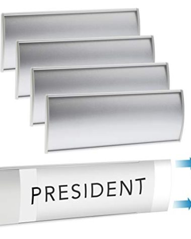 Set of 6 –Sturdy & Elegant Silver Aluminum Wall Mount Name Plate Holder, Office Business Door Curved Sign Holder with Adhesive Tape, 8” X 3” - Plastic Film Included, Paper Inserts NOT Included