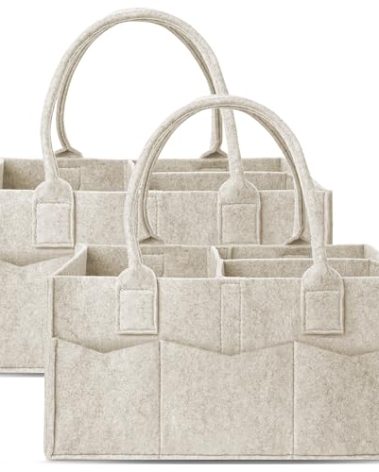 Cute Castle 2 Pack Diaper Caddy Organizer - Portable Baby Caddy Organizer with Handle, Nursery Storage Bin and Car Organizer for Girls, Boys - Baby Gift Basket - Oatmeal