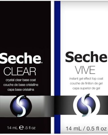 Seche Clear/Vive Base Coat and Gel Top Coat Duo Pack – Nail Strengthening & Long-Lasting High Shine, Top Coat Gel Nail Polish, Manicure Set, 14 mL Each