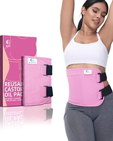 glitz Castor Oil Pack Wrap – Reusable Organic Castor Oil Pack for Liver (Compress), Less Mess, Anti Leak Outer Layer, Soft Cotton (Pink)