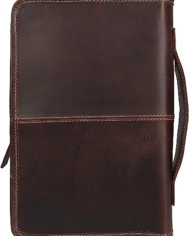 Vintage 1946 Bible Cover Book Cover Planner Cover with Handle and Back Pocket Size 10.8x6.8x2 inches (Buffalo Leather)