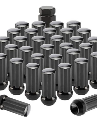 YYHHZZ 32PCS M14 x 1.5 Black Closed End Wheel Nuts, with 1 Spline Tuner, Compatible with Ford 15-17 F-150 03-16 F-250 F-350 1999-2019 Chevy Silverado Suburban Tahoe