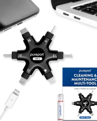 PurePort USB-C Multi-Tool Phone Cleaning Kit | Clean Repair & Restore Cell Phone Tablet & Laptop USB C Ports & Cables | Fix Unreliable & Bad Connections | Extend The Life of Your Tech Devices (Black)