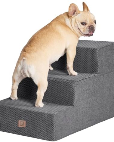 EHEYCIGA Dog Stairs for Small Dogs 16.5" H, 3-Step Extra Wide Dog Steps for Couch Sofa and Chair, Pet Steps for Medium Cats, Non-Slip Balanced Pet Ramp Indoor, Grey
