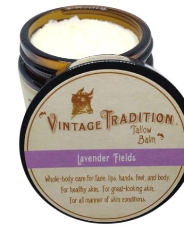 Vintage Tradition Beef Tallow All Purpose Balm - Healing, Hydrating Lavender Skin Care Salve Replaces Body Lotion, Hand Cream, More - Essential Oil, Olive Oil, and Grass-Fed Tallow, 2 fl. oz.
