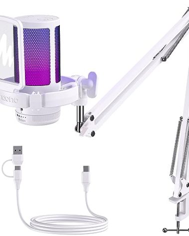 MAONO USB Gaming Microphone with Noise Cancellation, Computer PC Mic with Boom Arm, RGB Light, Mute, Gain, Monitoring Streaming Mic for Podcast, YouTube, Twitch, Discord, PS5/4, GamerWave DGM20S