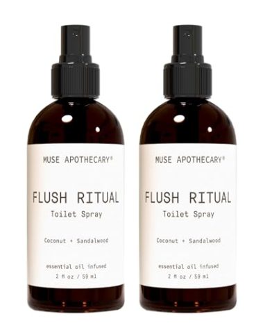 Muse Apothecary Flush Ritual - Aromatic & Refreshing Toilet Spray, Use Before You Go, 2 oz, Infused with Natural Essential Oils - Coconut + Sandalwood, 2 Pack