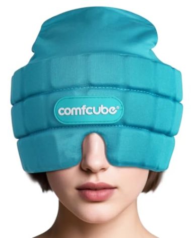 Comfcube Migraine & Headache Relief Ice Cap, 2 Hours Long Lasting Cold Therapy Wearable & Washable Form Fitting Ice Hat for Sinus & Stress Relief, Puffy Eyes, Severe Migraines, Chemo