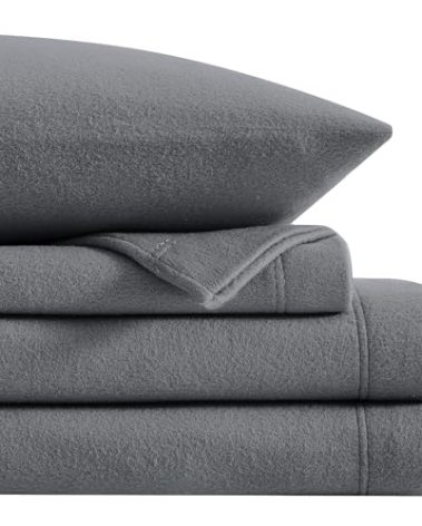 Softan Fleece Sheets King Size, Flannel Like Soft, Velvet Polar Microfleece Sheets for Winter, Grey