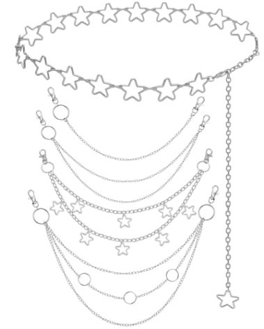 Waist Chain Belt Jeans Pants Chain, Punk Pocket Chain HipHop Wallet Chain for Women Body Belly Chain Goth Accessories Y2K (Star)