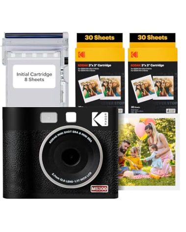 KODAK Mini Shot 3 ERA 4PASS 2-in-1 Instant Camera and Photo Printer (Black, Camera + Initial 8 Sheets + 60 Sheets)