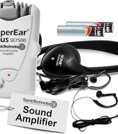 SuperEar Model SE7500 for Seniors - Hearing Amplifiers for Seniors & Elderly, Super Ear Personal Sound Amplifier, Sound Amplifier Listening Device and Audio Accessories in 50dB Ambient Sounds Increase
