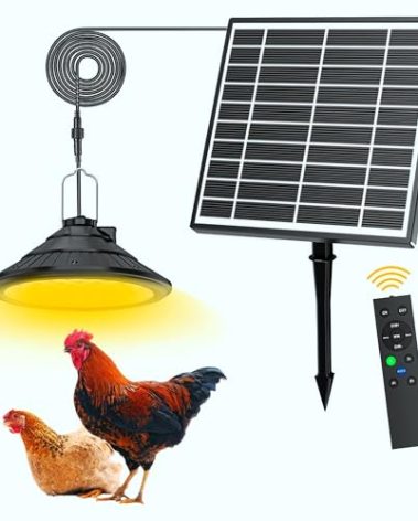 Solar Chicken Coop Light with Timer | 3-Color Dimmable LED, IP66 Waterproof & 16.4ft Cord | Hanging Ceiling Pendant Light for Poultry Farms, Coops(with Solar Panels, Carabiner)