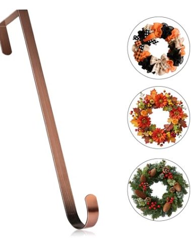 MCFULL 14 in Wreath Hangers for Front Door,Sturdy Metal Wreath Doors Hangers,Over The Door Hooks for Front Porch Decor,Bronze Garland Hooks Holders for Halloween Christmas Decorations
