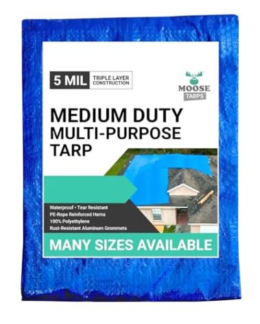 Moose Supply 20' x 20' Waterproof Tarp, Medium Duty Reversible Blue/Silver, Multipurpose Indoor and Outdoor Tarps for Tents, Wood Cover, Furniture, Car, Boat, Pool, Tear Resistant, Blue