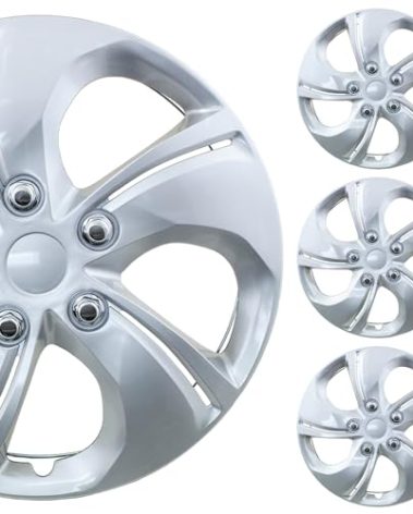 PACRIM 15" Universal Silver Car Wheel Cover/Hubcap Set | Replacement Snap On | Set of 4 | Univeral Fit for 15 Inch Base Stock Rims