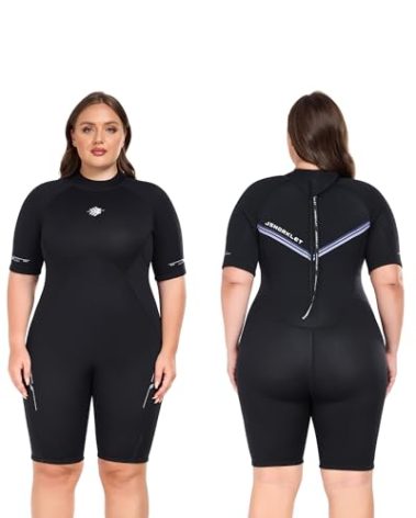 JSNORKLET Plus Size Wetsuit for Women, 3mm Back Zipper Neoprene Diving Suits for Diving Snorkeling Surfing Swimming