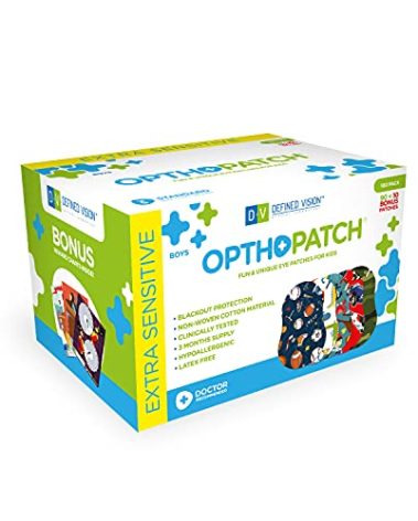 OPTHOPATCH Kids Eye Patches - Fun Boys Design [Series I] - 90 + 10 Bonus Latex Free Hypoallergenic Cotton Adhesive Bandages for Amblyopia and Cross Eye - 3 Reward Chart Posters by Defined Vision