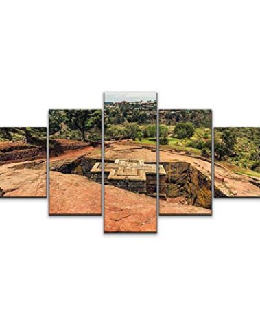 Night in U.S Canvas Art Wall St George Church in Lalibela Ethiopia Paintings Vintage Prints Home Decor Artworks Gift Ready to Hang for Living Room 5 Panels Large Size